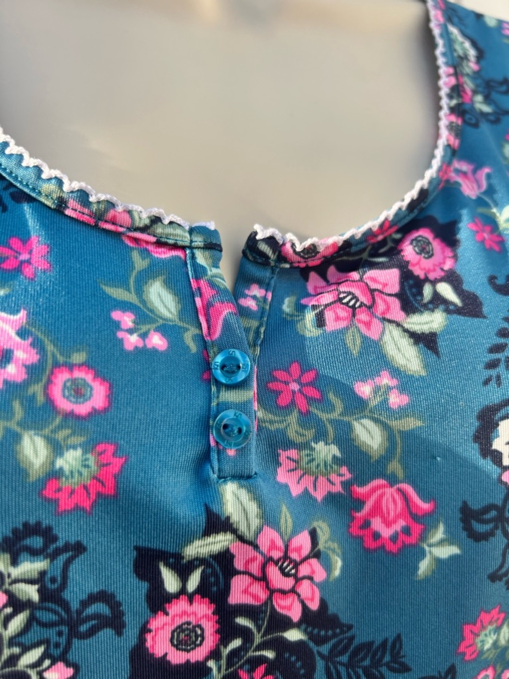 Karen Neuburger Teal Floral Cooling Pajama Set Long Bottoms Short Sleeve Top XL